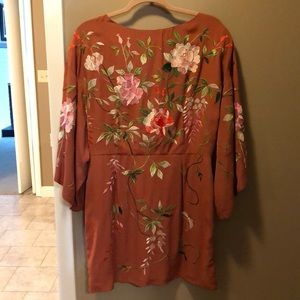 Silk embroidered kimono dress